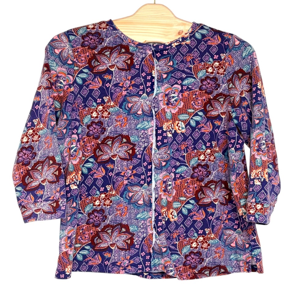 Coldwater Creek Sweatshirt 2X Purple Floral‎ Paisley 3/4 Sleeve Cotton Boho Top